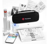 Phomemo M834 Stampante Portatile A4, Stampante Termica Portatile, Connessione Bluetooth e USB, Supporta Carta Termica A4, Con Custodia per il Trasporto e 4 Rotoli di Carta Termica, Bianco