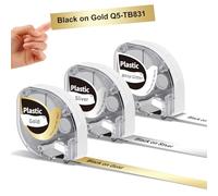 Phomemo Nastro per etichette in plastica di ricambio per Dymo LetraTag per LetraTag LT-Label Maker, laminato per uso interno, impermeabile, 12 mm x 4 m, nero su multicolore, confezione da 3