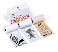 Phomemo Stampante M02/M02Pro/M02S/M03/M03AS/M04S/M04AS Paper, Phomemo Carta Termica Adesiva, Trasparente e Argento Glitterato, Set di Carta Adesiva Stampabile, 3 Rotoli, 53 mm x 3,5 m