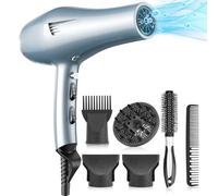 Phon capelli con Potente Motore 33 m/s, Asciugacapelli Ionico per Asciugatura Rapida e Styling, 7 Modalità Calore e Velocità, Uso Domestico e Saloni, Design Elegante Grigio-Blu
