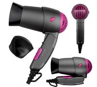 Zephir, Asciugacapelli pieghevole, Potenza 1200W, 2 velocità, Concentratore incluso, Colore Grigio e Rosa