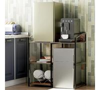 Phonando Mini armadietto da frigo/supporto con contenitore, in stile industriale, per cucina e microonde, mensola, mini tavolo da frigo, bar/caffè, con stazione frigo per panettieri, legno vintage