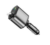 Phone Car Charger - 5V/3.1A Car Phone Charger With Starlight | Retractable Fast Charging USB Adapter | Type-C PD 3A Output | USB Output, Black PC Shell, Atmosphere Light