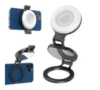 Phone Fill Light with Mirror - Magnetic LED Selfie Ring Light | Dimmable Three-Color Soft Lighting for Makeup Video Calls Live Streaming Cool White Natural Warm 5.8cm Diameter 8.7cm Height