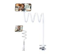 Phone Holder Desk Mount, 360-Grade Rotazione Cell Phone Clip & Flessibile Arm Tablet Holder, Fits Devices Below 10.5 Inches, Adjustable Streaming Bracket for Bedroom, Office, Living Room, Desk, Video