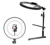 Phone Tripod Mount, Overhead Adjustable Stand, Selfie Recording Bracket, Led Light Phone Holder Vlogging Cooking Live Streaming Photography Content Creation Video Filming Equipment Home Studio Use