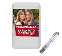 PhoneThrone - Power Bank 5000 Mah Personalizzabile con Logo e Testo, Mini Power Bank Iphone Universale, Batteria Portatile Accessori da Viaggio, Powerbank Piccolo e Leggero (130 grammi) (Bianco)