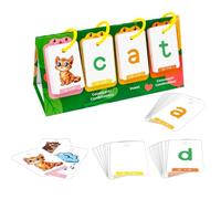 Phonics Flash Cards, Learn to Read 80 Cards Set, 8,39 x 4,21 in Word Spelling Games, Educational Preschool Tool, Authentic Laminated Design for Teachers Schools Home