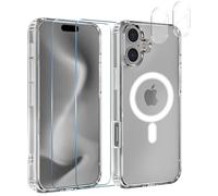 PHONILLICO Cover per iPhone 16 e 2 lenti temperate pellicola protezione schermo e 2 protezioni per fotocamera, cerchio magnetico integrato