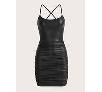 PHONME Abito da donna in pelle PU increspato aderente PHONME, nero, M