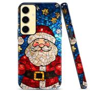 Phoona 2-in-1 Custodia Natale per Samsung Galaxy S20 FE/S20 Lite 6.5" Cellulare Cover Antiurto Antigraffio, Disegni Natale con Babbo Stelle su Vetro Colorato, Estetica Custodie Case Sfondo Nero