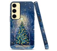 Phoona 2-In-1 Custodia Natale per Samsung Galaxy S20 FE/S20 Lite 6.5" Cellulare Cover Custodie Case,Protezione Antiurto Anticaduta Antipolvere,Estetica Disegni Motivo Vetro Colorato Albero Verde Luna