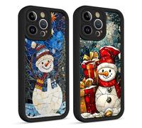 Phoona 2 pezzi Natale Cover per iPhone 11 Pro Max 6.5",Cellulare TPU Custodia telefono Aesthetic Motivo Disegno Protezione Fotocamera Antiurto AntiGraffio Christmas Case Ragazze,Umano neve