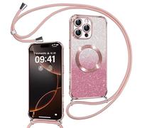 Phoona Cover Magnetica Glitter per iPhone 16 Pro Max con Cordino, [Compatibile con MagSafe] Brillantini Sottile Lucida TPU Silicone Custodia per iPhone 16 Pro Max Antiurto Cover, Rosa
