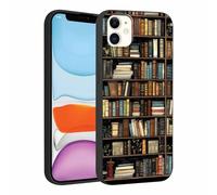 Phoona Cover per iPhone 11 6,1'', Cellulare Silicone Morbido Custodia per telefono Aesthetic Motivo Disegno Protezione Antiurto AntiGraffio Case per Ragazze, Libreria Nero