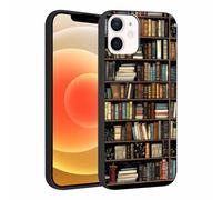 Phoona Cover per iPhone 12 Pro/12 6,1'', Cellulare Silicone Morbido Custodia per telefono Aesthetic Motivo Disegno Protezione Antiurto AntiGraffio Case per Ragazze, Libreria Nero