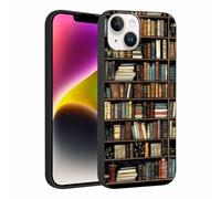 Phoona Cover per iPhone 14/13 6,1'', Cellulare Silicone Morbido Custodia per telefono Aesthetic Motivo Disegno Protezione Antiurto AntiGraffio Case per Ragazze, Libreria Nero