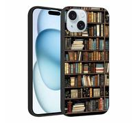 Phoona Cover per iPhone 15 6,1'', Cellulare Silicone Morbido Custodia per telefono Aesthetic Motivo Disegno Protezione Antiurto AntiGraffio Case per Ragazze, Libreria Nero