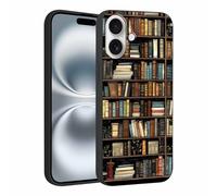 Phoona Cover per iPhone 16 6,1'', Cellulare Silicone Morbido Custodia per telefono Aesthetic Motivo Disegno Protezione Antiurto AntiGraffio Case per Ragazze, Libreria Nero