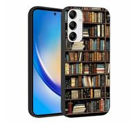 Phoona Cover per Samsung Galaxy A35 5G 6,6'', Cellulare Silicone Morbido Custodia per telefono Aesthetic Motivo Disegno Protezione Antiurto AntiGraffio Case per Ragazze, Libreria Nero