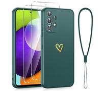 Phoona Cover per Samsung Galaxy A52 4G / 5G / A52S 5G 6,5", Custodia con 2 Pellicole Protettive in Vetro Temperato, per Ragazze, Motivo a Cuore d'amore, in Morbido Silicone TPU,Antiurto, Verde