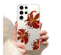 Phoona Cover per Samsung Galaxy S20 FE/S20 Lite 6.5",Cellulare Trasparente Silicone Custodia telefono Aesthetic Motivo Disegno Protezione Fotocamera Antiurto AntiGraffio Case Ragazze,Lily rosso