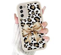 Phoona Cover per Samsung Galaxy S22 5G 6.1",Cellulare Silicone Telefono Custodia Aesthetic Motivo Disegno Protezione Fotocamera Antiurto AntiGraffio Case Donne Ragazze,Beige Bow Leopard
