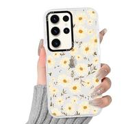 Phoona Cover per Samsung Galaxy S22 Ultra 5G 6.8",Cellulare Trasparente Silicone Custodia telefono Aesthetic Motivo Disegno Protezione Fotocamera Antiurto AntiGraffio Case Ragazze,Margherita beige