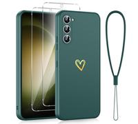 Phoona Cover per Samsung Galaxy S23 5G 6,1", Custodia con 2 Pellicole Protettive in Vetro Temperato, per Ragazze, Alla Moda, Creative, Motivo a Cuore d'amore, in Morbido Silicone TPU,Antiurto, Verde
