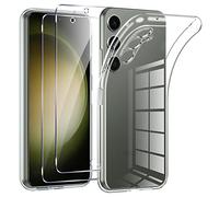 Phoona Cover per Samsung Galaxy S23 5G Custodia con 2 Pezzi Pellicola Protettiva,Trasparente Morbido TPU Caso per Samsung S23 5G,Anti-Goccia, Anti-Scratch,Nessun Ingallimento,Ultra Sottile