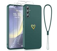 Phoona Cover per Samsung Galaxy S24 5G 6,2", Custodia con 2 Pellicole Protettive in Vetro Temperato, per Ragazze, Alla Moda, Creative, Motivo a Cuore d'amore, in Morbido Silicone TPU,Antiurto, Verde