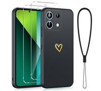 Phoona Cover per Xiaomi Redmi Note 13 Pro 5G / Poco X6 (Nicht für Note 13 Pro 4G), Custodia con 2 Pellicole Protettive in Vetro Temperato, Motivo a Cuore d'amore, in Morbido Silicone TPU, Nero
