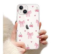 Phoona Custodia Antiurto per iPhone 13 Mini 5.4" Morbida Silicone per Cellulare Cover,Custodie Motivo Fiocco Rosa Cuore Ciliegia Protezione Obiettivo Anti Graffio Polvere,Trasparente