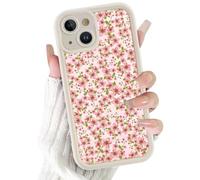 Phoona Custodia per Cellulare Cover per iPhone 14 Plus 6.7" con Disegni Fiori Rosa Foglie,Estetica Carina Custodie Morbide Case Antiurto Protezione Obiettivo e Schermo,Bianco Crema