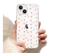 Phoona Custodia per iPhone 12/iPhone 12 Pro 6.1", Cover Custodie Cellulare Case Antiurto con Protezione Lenti Fotocamera Antipolvere Antigraffio e Motivo Esclusivo a Cuori Rosa, Trasparente
