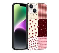 Phoona Custodia per iPhone 12 Pro Max 6.7" per Cellulare Cover Custodie Collage,Motivo Stelle Rosse,Cuori Quadri Combinazione, Protezione Antiurto,Materiale Silicone Morbido,Colore Nero