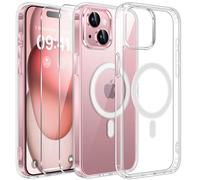 Phoona Magnetica Cover per iPhone 15 6,1",[Compatibile con MagSafe], con 2 Pellicole Vetro Temperato,Duro Indietro Custodia,Airbag anti caduta Case,Trasparente