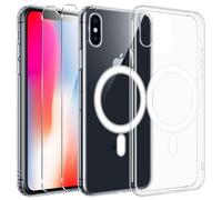 Phoona Magnetica Cover per iPhone X/iPhone XS 5,8",[Compatibile con MagSafe], con 2 Pellicole Vetro Temperato,Duro Indietro Custodia,Airbag anti caduta Case,Trasparente