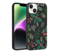 Phoona Natale Custodia Cellulare Cover Compatibile con iPhone 13 Pro Max 6.7",Custodie Estetica Disegni Bacche Natalizie Foglie, Case con Protezione Obiettivo Antiurto Antipolvere Nera