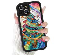 Phoona Natale Custodia Cellulare Cover per iPhone 11 Pro 5.8", Disegni Albero di Vetro Colorato Case Custodie Estetica Antiurto Antipolvere Protezione Obiettivo Fotocamera, Nero