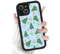 Phoona Natale Custodia Cellulare Cover per iPhone 12 Pro 6.1",Custodie Estetica Disegni Albero Verde Fiocco Rosa Silicone Protettivo, Case Nero Silicone Antiurto Protettiva Ragazze