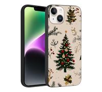 Phoona Natale Custodia Cellulare Cover per iPhone 15 Pro 6.1", Custodie con Estetica Disegni Albero Natale e Campana Rossa, Antiurto Protezione Completa Fotocamera Case Nera