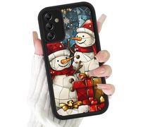 Phoona Natale Custodia Cellulare Cover per Samsung Galaxy S21 5G 6.2",Custodie Case Anticaduta Disegni Estetica Pupazzo Fiocco Neve Effetto Vetro Colorato Protezione Lente Fotocamera, Nero