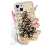 Phoona Natale Custodia Cellulare per iPhone 12 6.1", Cover con Disegni Albero Natale e Campana Rossa, Custodie Estetica in Silicone, Bianco Avorio Silicone Antiurto Protettiva