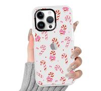 Phoona Natale Custodia Cellulare per iPhone 12/iPhone 12 Pro 6.1" Antiurto Leggera,Cover Custodie Disegni Estetici Bastone Natalizio Fiocco Rosa,Trasparente Case Protettiva per Donne Ragazze