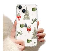 Phoona Natale Custodia Cellulare per iPhone 12/iPhone 12 Pro 6.1", Cover Silicone Antiurto con Motivo Alberi di Natale Fiocchi e Tazze Regalo Festivo, Custodie Trasparente per Donne Ragazze