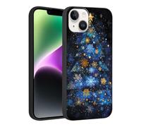 Phoona Natale Custodia Cellulare per iPhone 14/iPhone 13 6.1" Cover Custodie Estetica Disegni Case Antiurto Protezione Obiettivo, Motivo Albero Natale Blu e Fiocchi di Neve, Fondo Nero