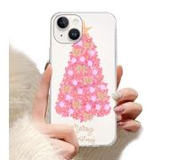 Phoona Natale Custodia Custodie per iPhone 8/SE 2022/7/SE 2020 da 4.7" Cover Cellulare Antiurto con Protezione Obiettivo Fotocamera, Motivo Albero di Natale Rosa e Lettere Dorate, Trasparente