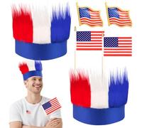 phoorapace Fascia per capelli patriottica per il 4 luglio, colore rosso, bianco e blu, accessorio per capelli pazzi, con bandiera e spilla per il giorno della commemorazione, giorno dello spirito