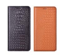 PHOPEER Custodia in pelle per Honor 70 Lite / X8 5G / X6 in vera pelle di coccodrillo per Honor X8 5G (16,5 cm) con slot per schede e supporto (caffè)